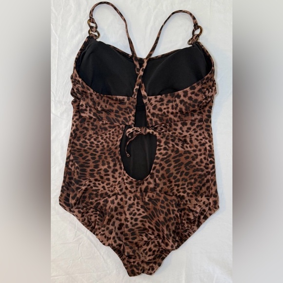 Leopard Print One Piece Swimsuit XL 16 / 18 Padded Adjustable Strap Long - Picture 3 of 8